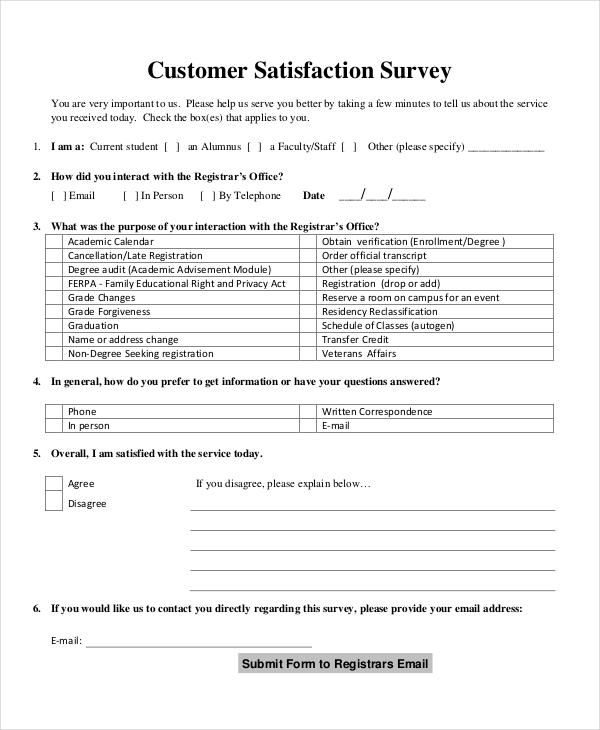 email customer satisfaction survey form