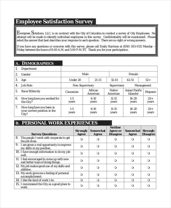 FREE 9+ Sample Employee Satisfaction Survey Forms in PDF Pages