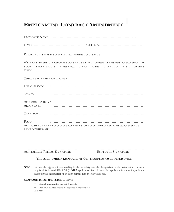 employment agreement amendment form