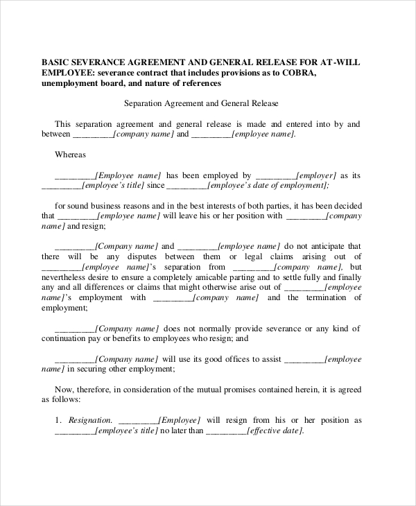 employment severance agreement form