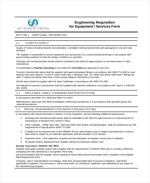 engineering purchase requisition form