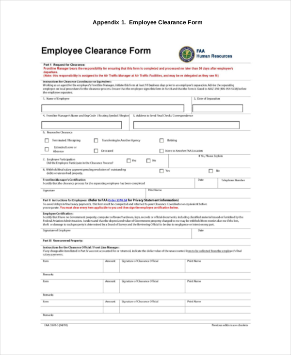 FREE 10+ Sample Employee Clearance Forms in PDF MS Word Excel