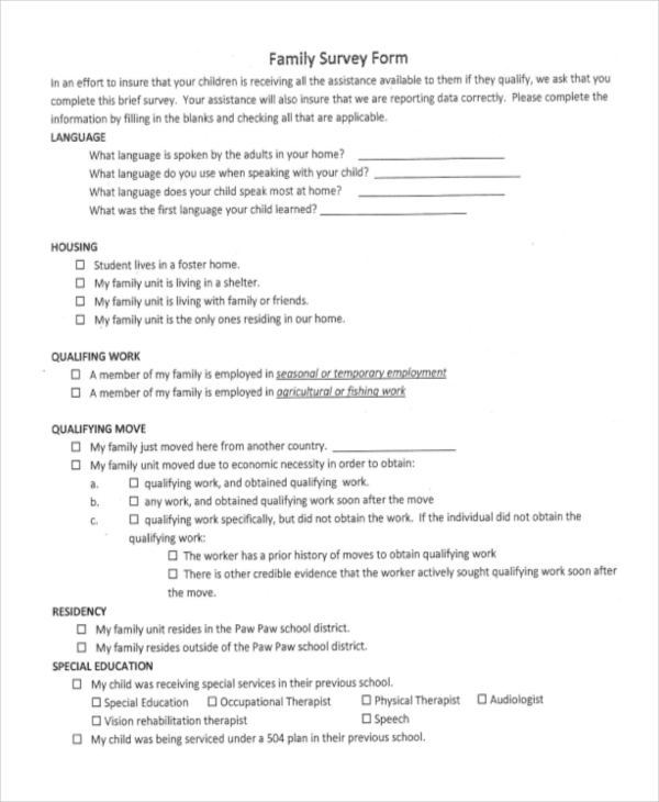 family survey form