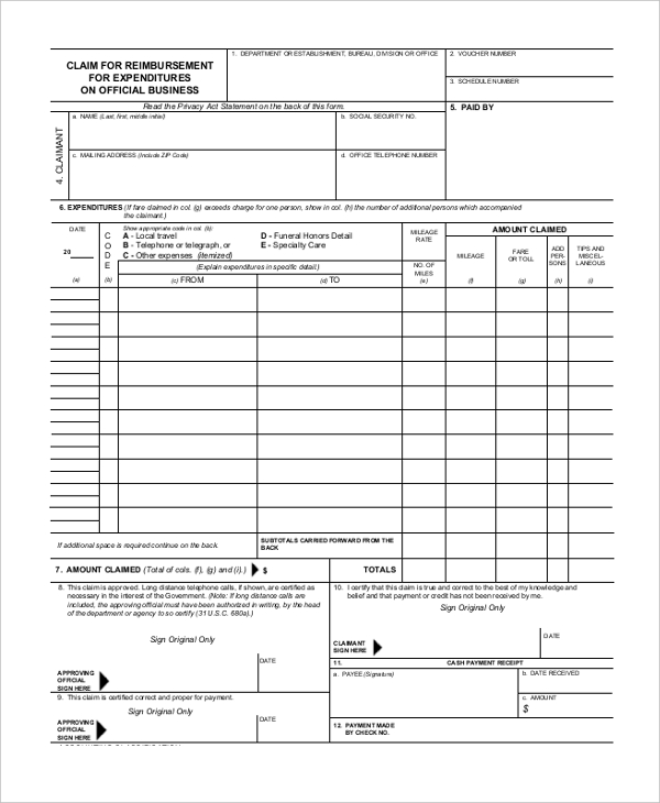 federal mileage reimbursement form