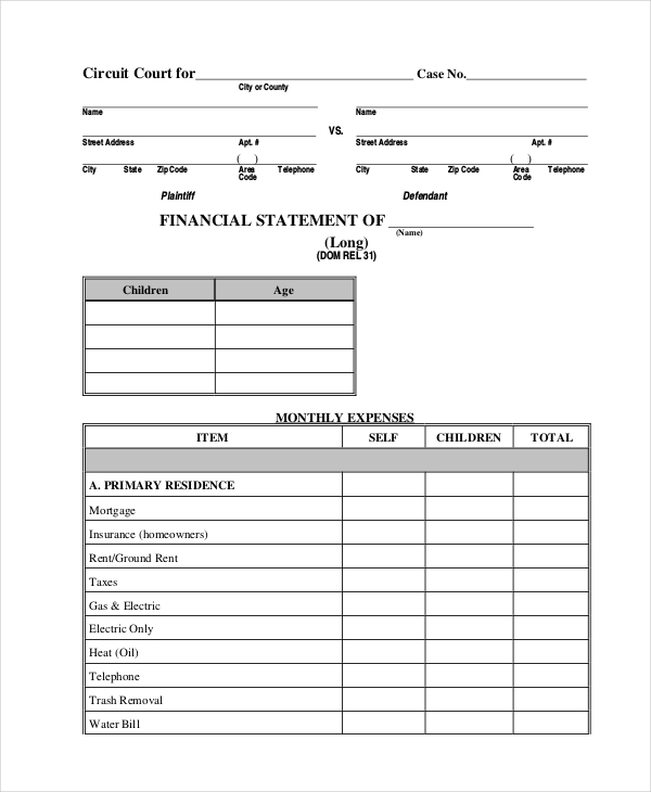 Free 11 Sample Financial Statement Forms In Pdf Ms Word Excel 7901