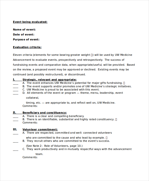 fundraising event evaluation form