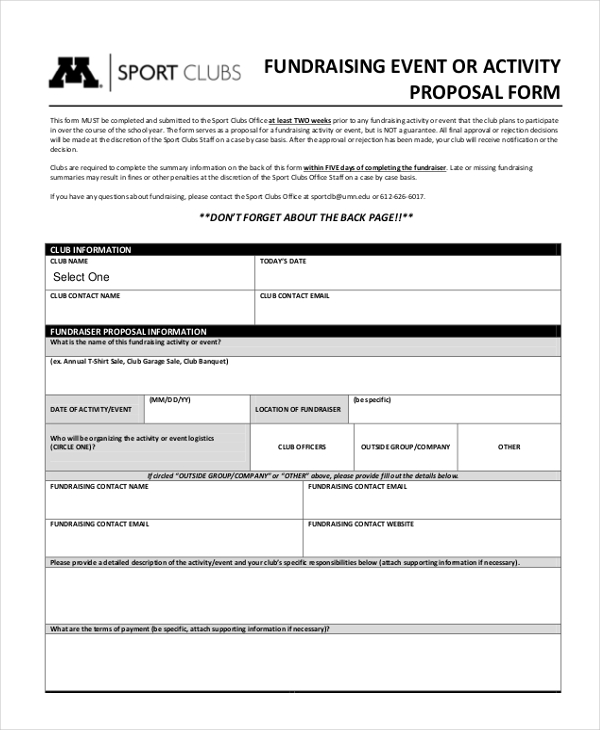 fundraising event proposal form