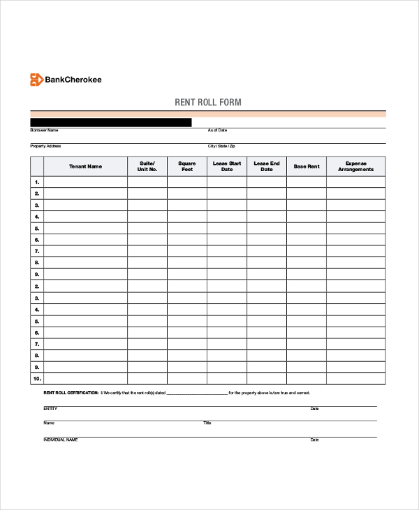 generic rent roll form