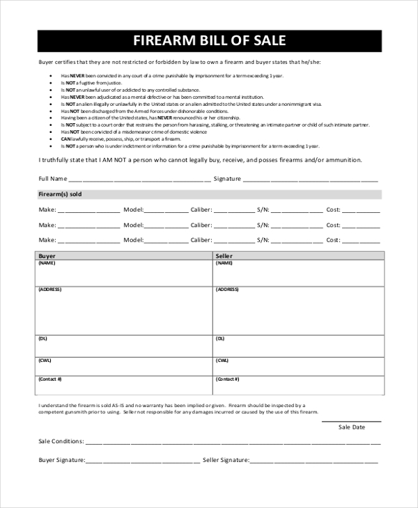 gun sales receipt form