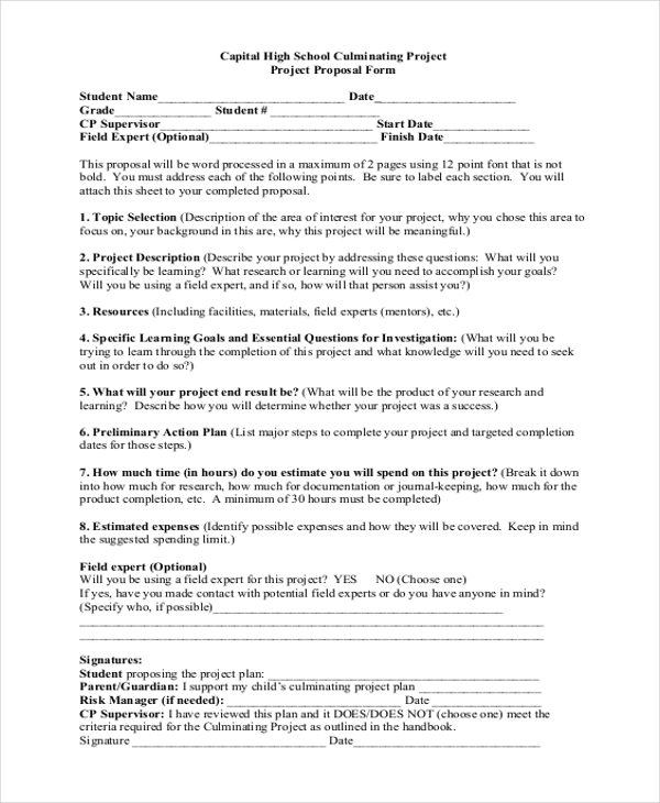 high school project proposal form