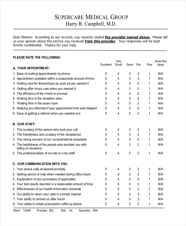 hospital customer satisfaction survey form