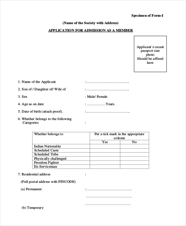 housing society membership application form