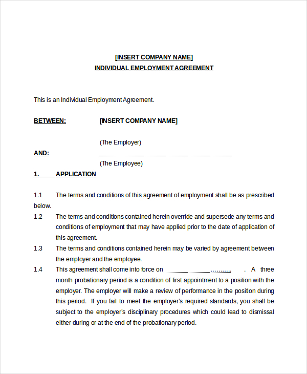 individual employment agreement form
