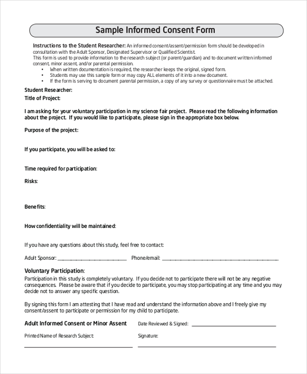 consent form for research questionnaire example