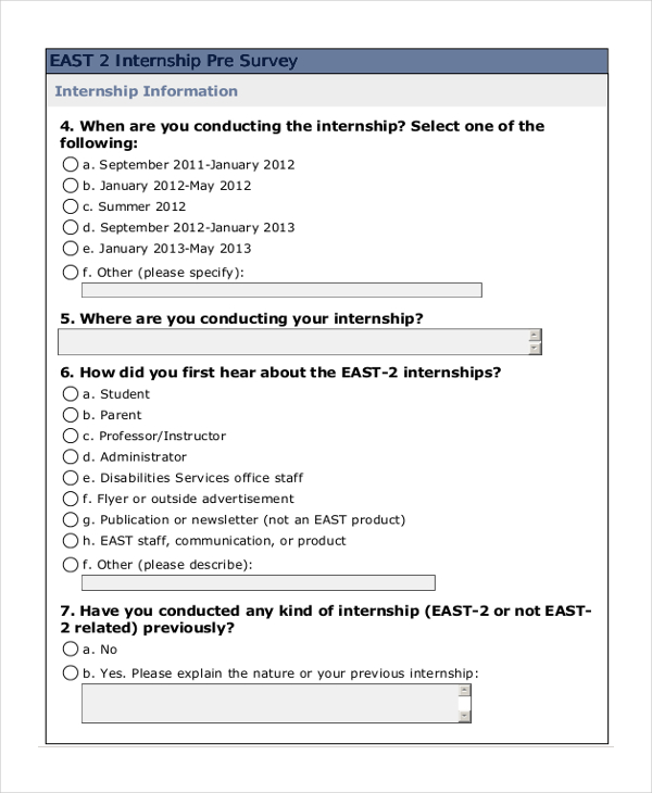internship survey form
