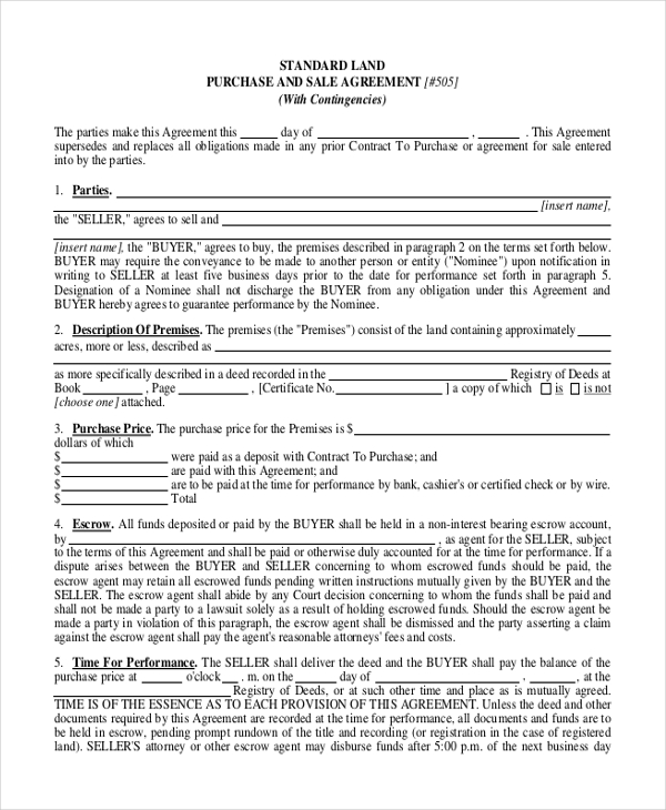 land purchase contract form