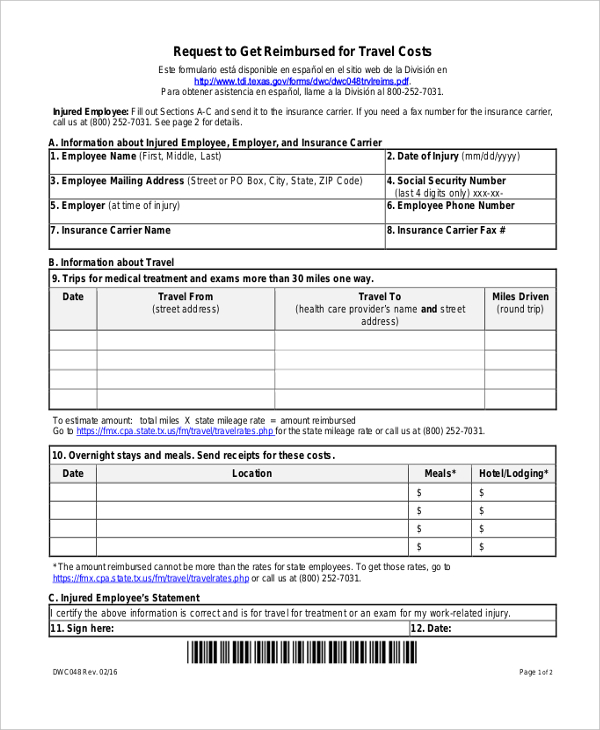 FREE 9+ Sample Mileage Reimbursement Forms in PDF Word Excel