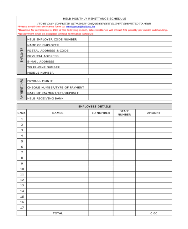 monthly payroll remittance form