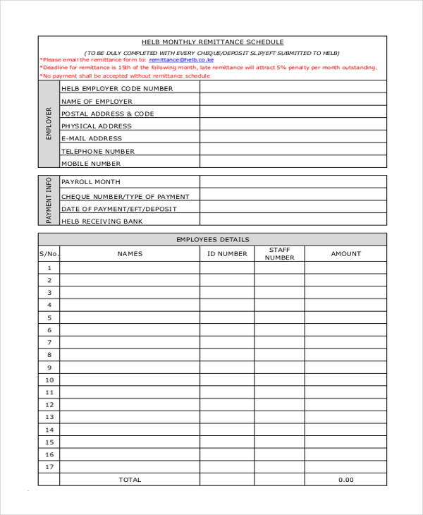 FREE 9+ Sample Payroll Remittance Forms in PDF | Excel
