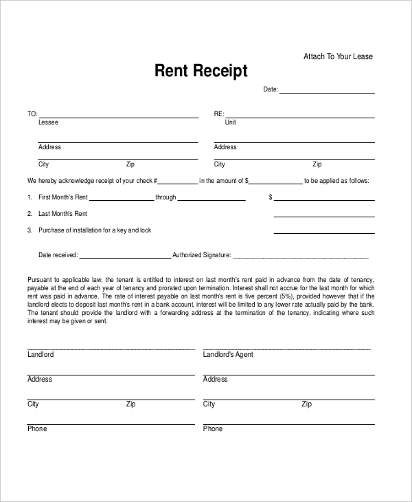 monthly rent receipt form