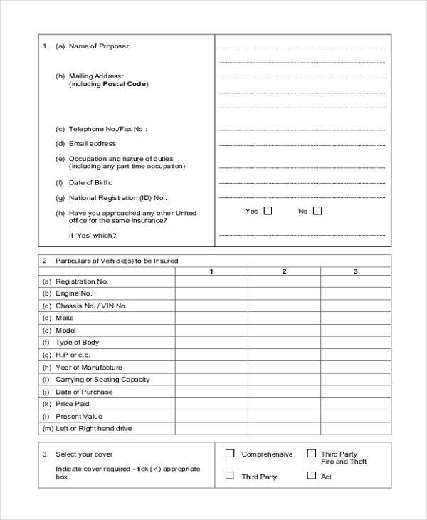 yacht insurance proposal form