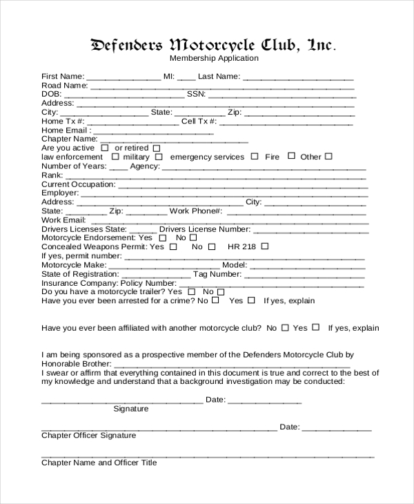 form membership sample for application club Forms  Application Membership Forms Sample Sample  12