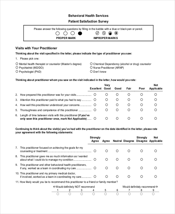 FREE 10 Sample Patient Satisfaction Questionnaire Forms