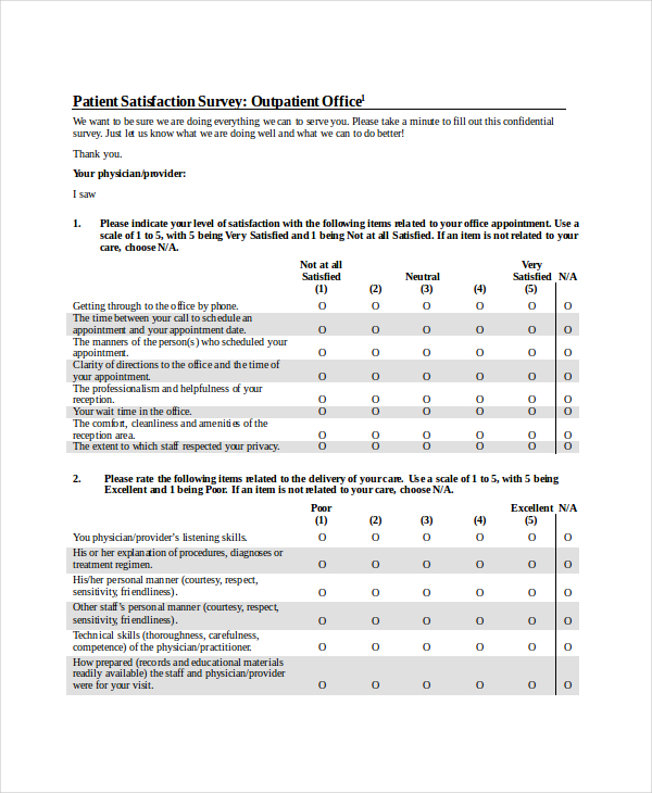 Patient Satisfaction Survey Template HQ Printable Documents