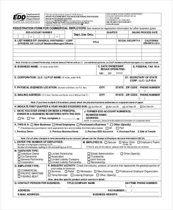 payroll registration form for commericial employees