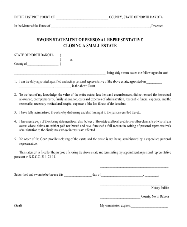 Free 9 Sample Sworn Statement Forms In Ms Word Ms Excel Pdf