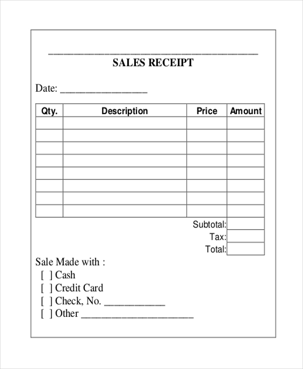 printable sales receipts free
