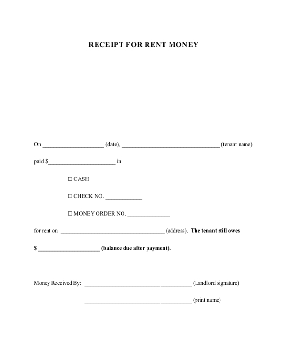 receipt of rent payment form