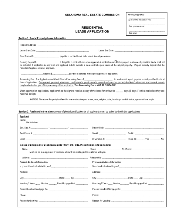 residential lease application form