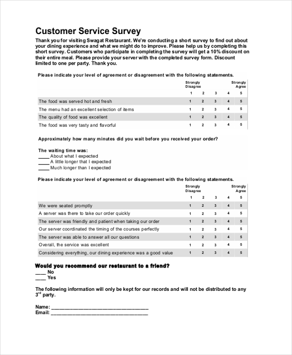 restaurant customer survey form