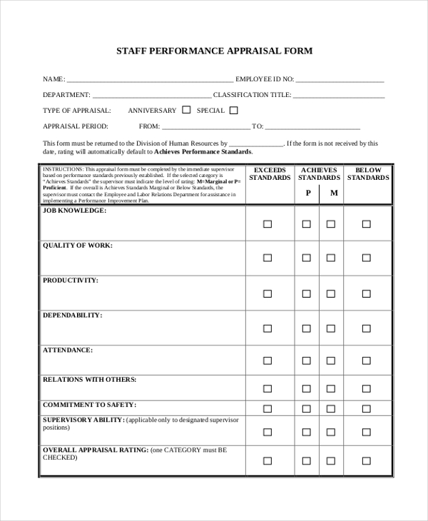 retail staff appraisal form