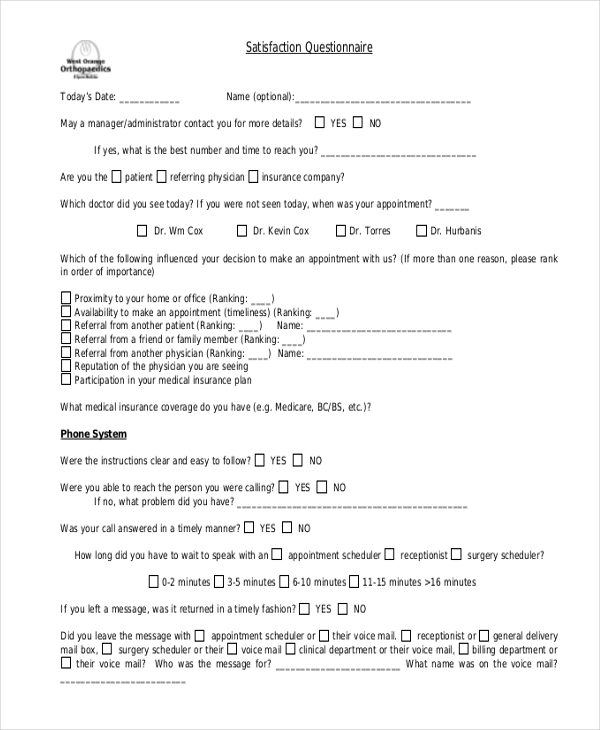 FREE 12+ Sample Satisfaction Questionnaire Forms in PDF | MS Word | Excel