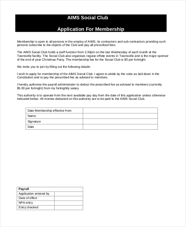 FREE 14+ Sample Membership Application Forms in PDF Word Excel