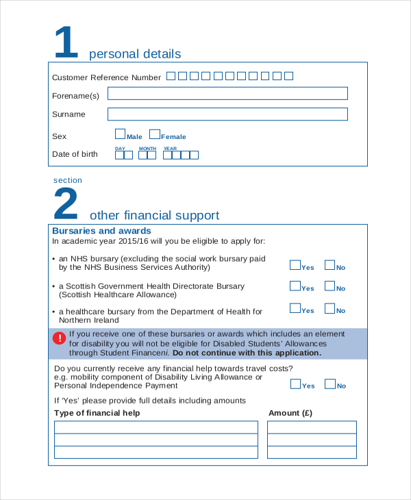 student disability allowance application form