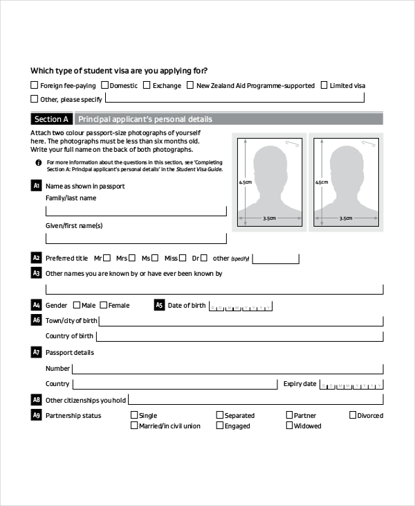 student visa application form