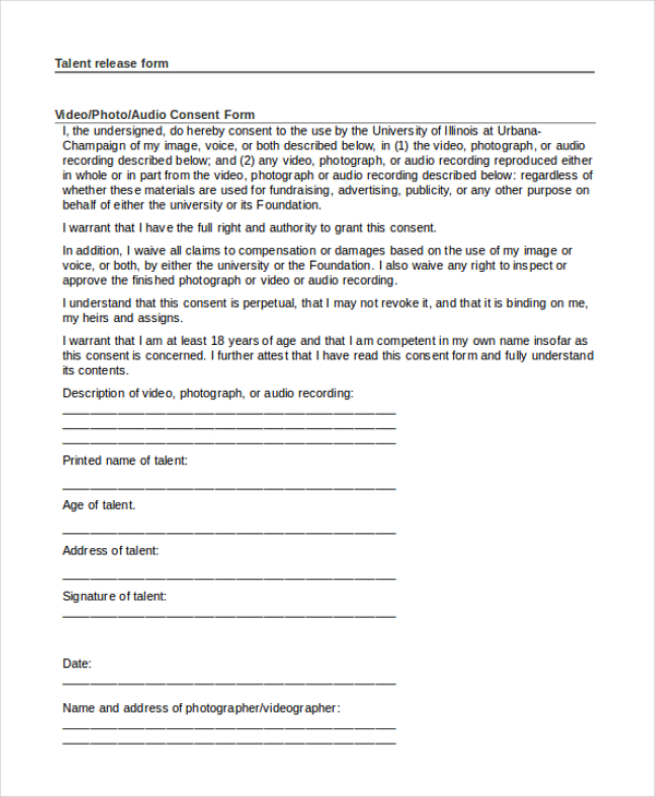 FREE 10+ Sample Talent Release Forms in MS Word PDF