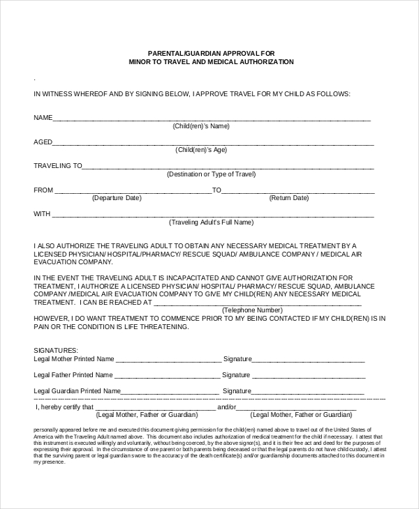 travel consent form for child