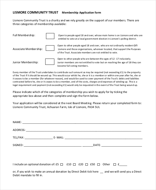 trust membership application form