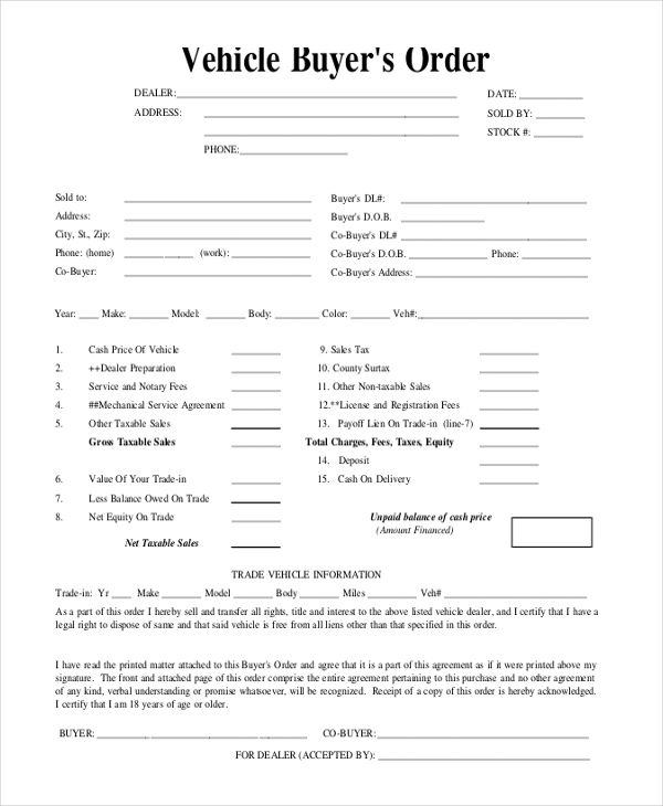 vehicle purchase order form