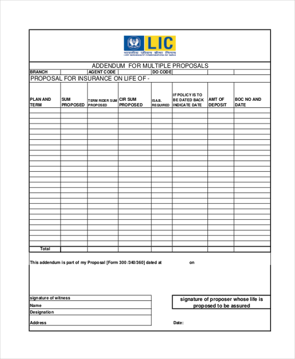 addendum for multiple proposals