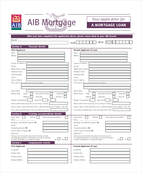 aib mortgages application form
