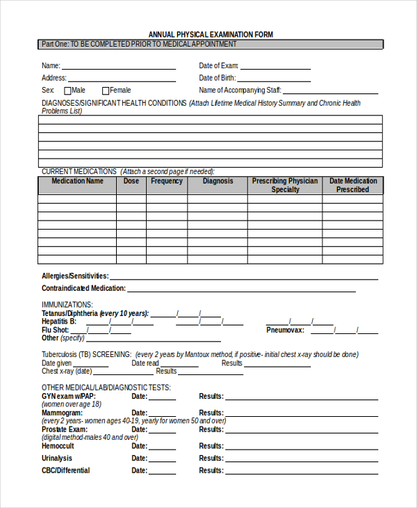 annual physical examination form