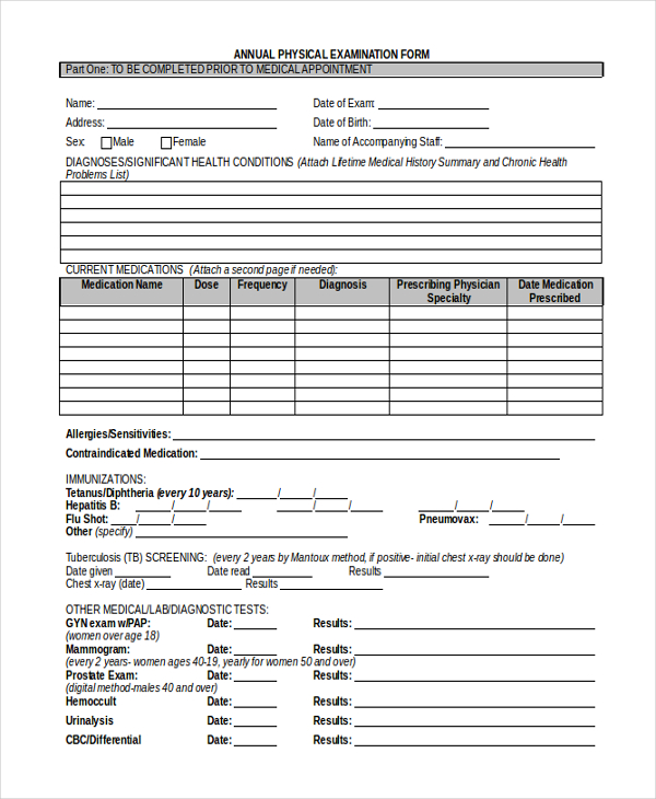 FREE 11 Sample Physical Examination Forms In PDF