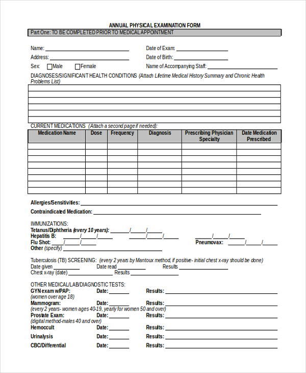 FREE 16+ Physical Examination Form Samples, PDF, MS Word, Google Docs ...