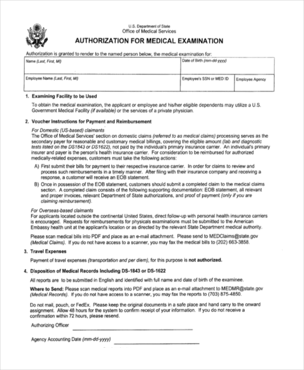 authorization for medical examination