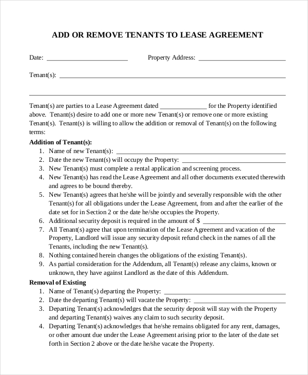 add or remove resident to lease agreement